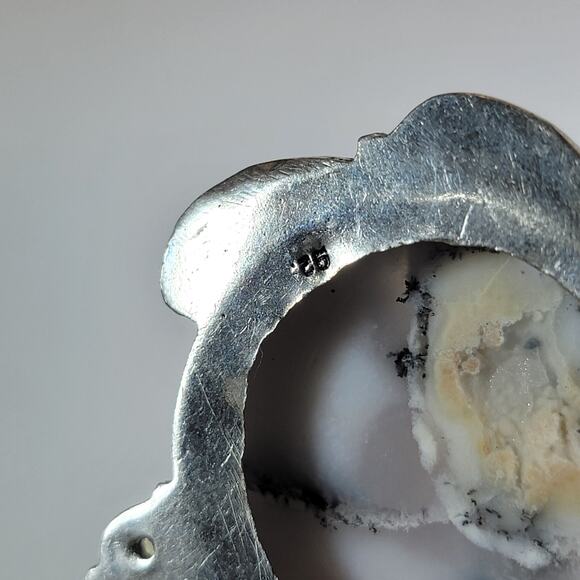 Handmade Pendant with Dendritic Opal & Agate Accents – Silver Natural Stone - Picture 8 of 10